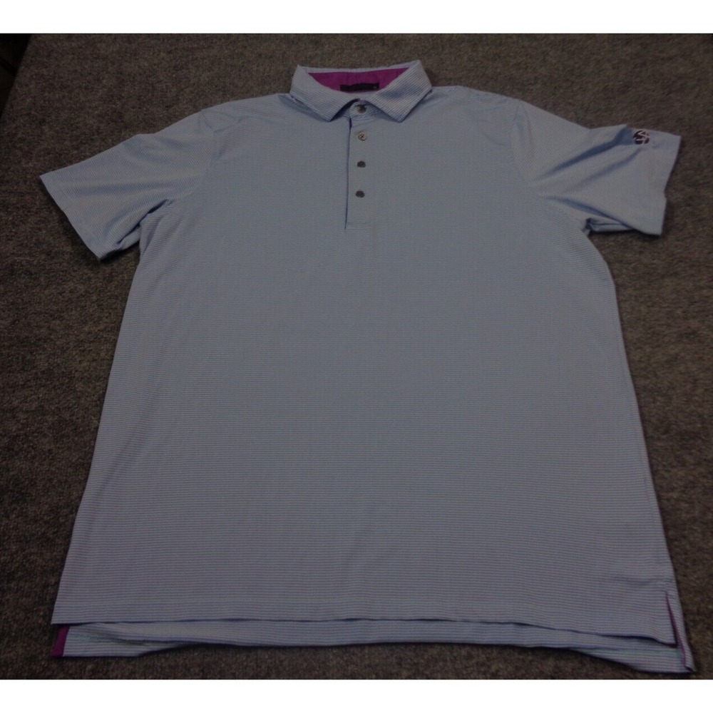 Greyson‎ Polo Shirt Mens XL Blue Striped Golf Stretch Performance Sport Adult